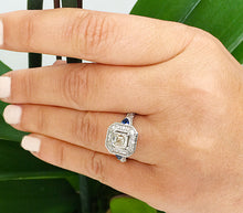 Load image into Gallery viewer, GIA Certified Asscher Round And Trillion Cut Natural Diamonds and Sapphire Engagement Ring Halo Wedding Ring 14k Solid White Gold 1.80ctw
