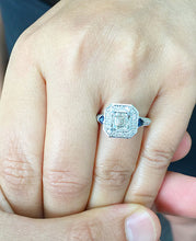 Load image into Gallery viewer, GIA Certified Asscher Round And Trillion Cut Natural Diamonds and Sapphire Engagement Ring Halo Wedding Ring 14k Solid White Gold 1.80ctw
