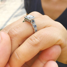 Load image into Gallery viewer, GIA Certified Natural Round Cut Diamonds And Sapphire Halo Style Engagement Ring 14K Solid White Gold Bridal Wedding Ring Twisted Shank 2.00ctw
