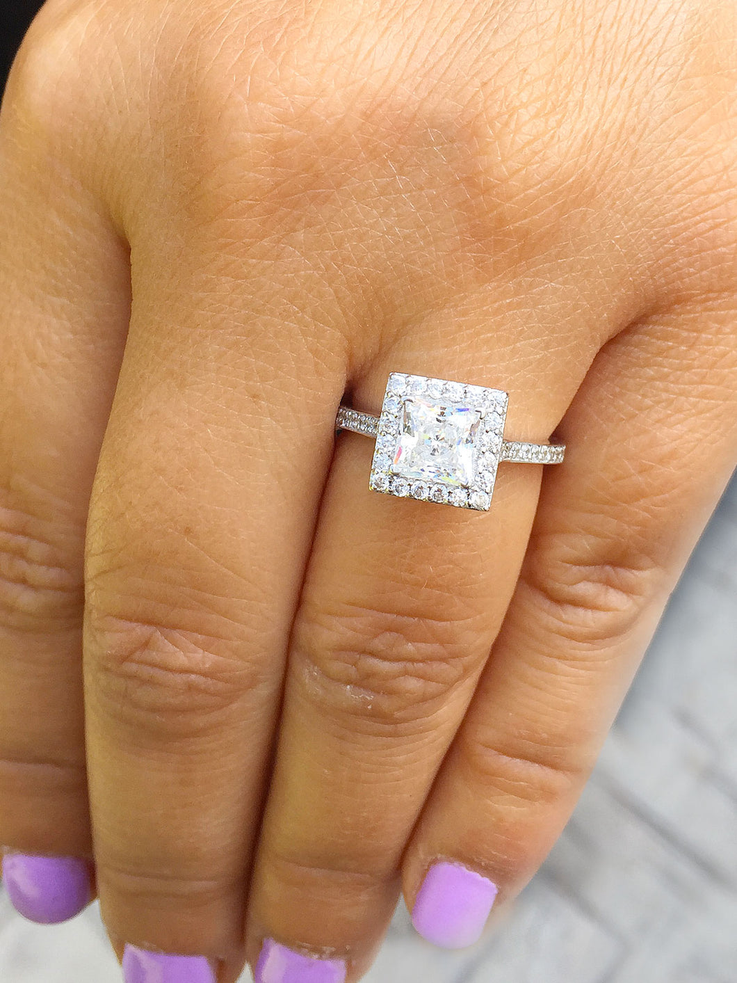 GIA Certified Natural Princess Cut And Round Cut Sides Diamond Engagement Ring Halo Wedding Ring 14k White Gold Bridal Propose Ring 2.00ctw