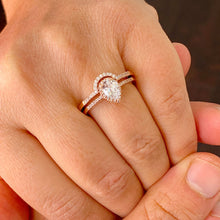 Load image into Gallery viewer, GIA Certified Pear Shape And Round Cut Sides Natural Diamond Engagement Ring And Matching Band Halo Wedding Set 14k Solid Rose Gold 1.30ctw
