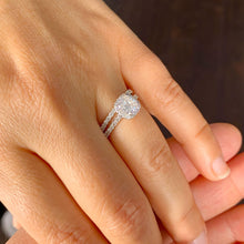 Load image into Gallery viewer, GIA Certified Natural Cushion Cut And Round Cut Sides Diamond Engagement Ring And Band Halo Bridal Ring Wedding Set 14k White Gold 1.65ctw
