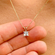 Load image into Gallery viewer, Solitaire Necklace And Chain Necklace Delicate 14k Solid Yellow Gold 1.00ct Princess Cut CVD Diamond Prong Set Mininmalist Dainty Pendant
