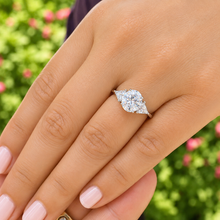 Load image into Gallery viewer, Oval Shape And Trillion Cut IGI Certified Diamond Engagement Ring Three Stone Style Wedding Ring In 14K White Gold Bridal Ring 2.60ctw
