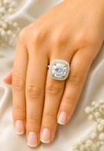 Load image into Gallery viewer, Cushion Cut Moissanite And Round Cut Engagement Ring 14k Solid White And Yellow Gold Bridal Wedding Ring Double Halo Style Split Shank 6.50
