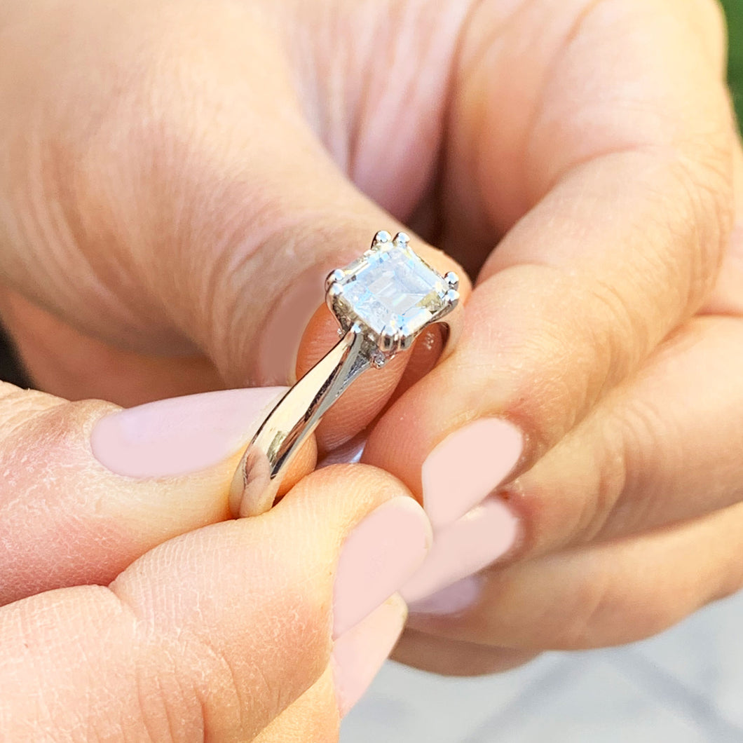 GIA Certified Asscher Cut Natural Diamond Engagement Ring Four Double Prong Set Wedding Ring Solitaire Bridal Ring 14K Solid White Gold 1.00ct