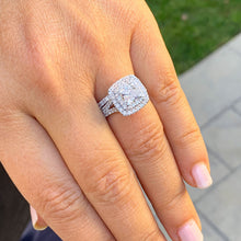 Load image into Gallery viewer, IGI Certified Cushion And Round Cut Diamond Engagement Ring And Band Bridal Wedding Double Halo 14k Solid White Gold 2.50ct F-VS2
