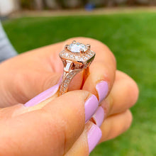 Load image into Gallery viewer, GIA Certified Round And Baguettes Cut Natural Diamond Engagement Ring Antique Style Wedding Bridal Prong Halo 14k Solid Rose Gold 1.55ctw
