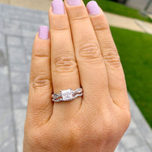 Load image into Gallery viewer, GIA Certified Princess Cut And Round Cut Sides Natural Diamond Engagement Ring And Band Bridal Wedding Set Halo 14k Solid White Gold 1.35ctw
