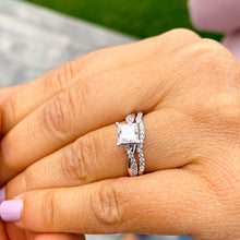 Load image into Gallery viewer, GIA Certified Princess Cut And Round Cut Sides Natural Diamond Engagement Ring And Band Bridal Wedding Set Halo 14k Solid White Gold 1.35ctw

