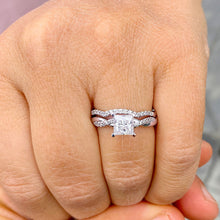 Load image into Gallery viewer, GIA Certified Princess Cut And Round Cut Sides Natural Diamond Engagement Ring And Band Bridal Wedding Set Halo 14k Solid White Gold 1.35ctw
