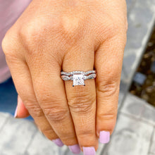 Load image into Gallery viewer, GIA Certified Princess Cut And Round Cut Sides Natural Diamond Engagement Ring And Band Bridal Wedding Set Halo 14k Solid White Gold 1.35ctw
