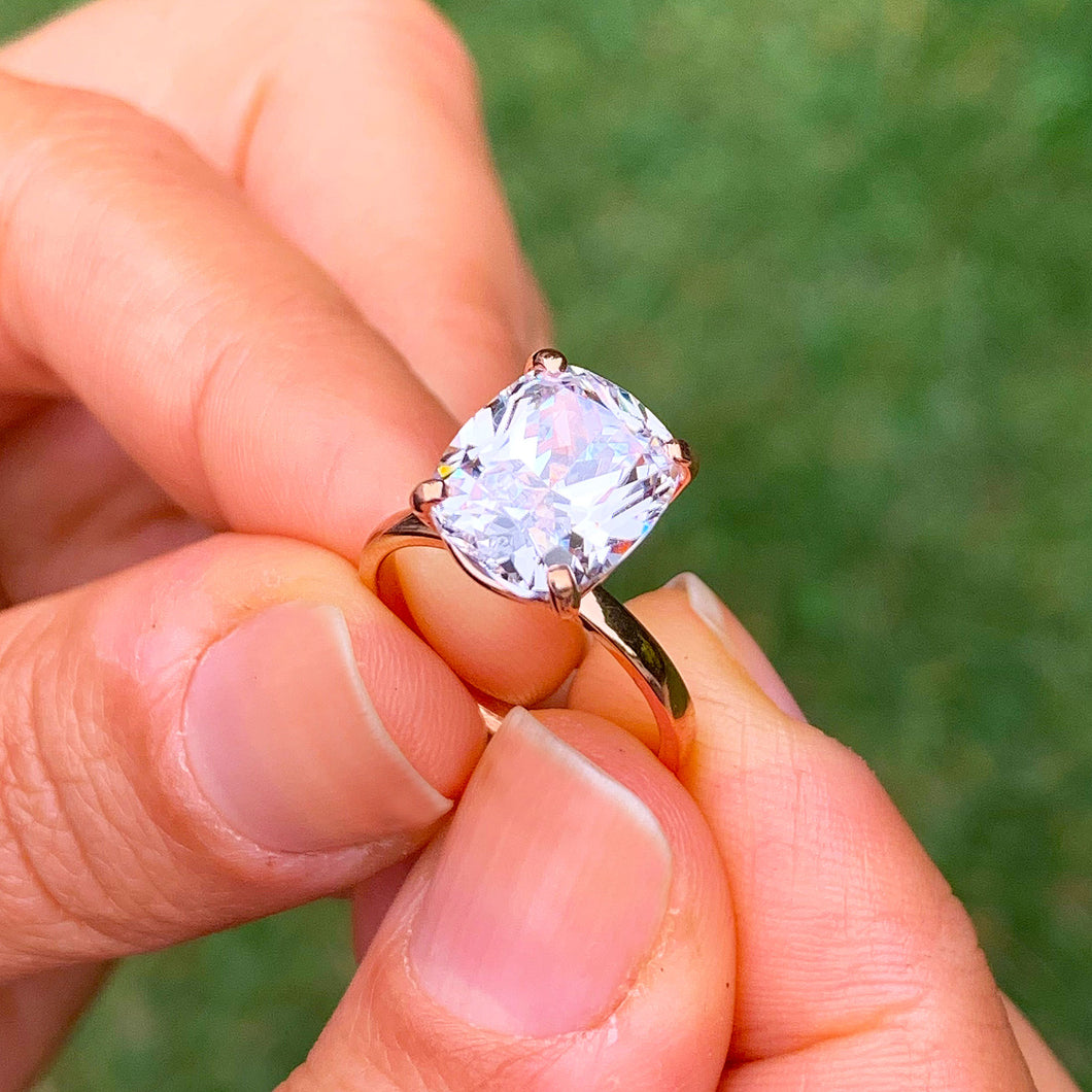 IGI Certified Cushion Cut Diamond Engagement Ring Solitaire Wedding Ring Four Prong Bridal Ring 14K Solid Rose Gold Propose Ring 4.00 G-VS2