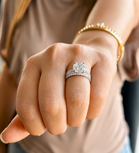 Load image into Gallery viewer, Round Cut Moissanite Engagement Ring And Two Matching Band Bridal Set Women's Wedding Ring and Band In 14k Solid White Gold Ring Set 3.70ctw
