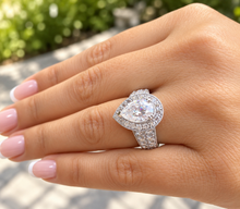 Load image into Gallery viewer, Pear Shape Center And Round Cut Sides Diamond Engagement Ring Halo Ring Wedding Bridal Ring IGI Certified 14k Solid White Gold 4.40ctw G-VS2
