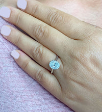 Load image into Gallery viewer, GIA Certified Oval Shape and Round Cut Sides Natural Diamond Engagement Ring 14k Solid White Gold Wedding Ring Halo Ring Bridal Ring 0.90ctw
