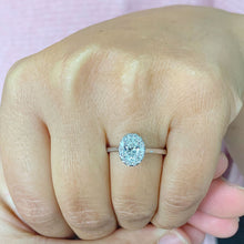 Load image into Gallery viewer, GIA Certified Oval Shape and Round Cut Sides Natural Diamond Engagement Ring 14k Solid White Gold Wedding Ring Halo Ring Bridal Ring 0.90ctw
