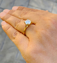 Load image into Gallery viewer, GIA Certified Cathedral Four Prong Set Round Cut Natural Diamond Engagement Solitaire Ring Minimalist Weddig Ring 14K Solid Yellow Gold 1.00ct
