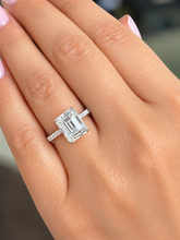 Load image into Gallery viewer, Emerald Cut Moissanite And Round Cut Sides Engagement Ring Set In 14k Yellow Gold Wedding Ring Bridal propose Ring 5.25ctw

