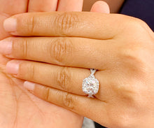 Load image into Gallery viewer, GIA Certified Natural Cushion Cut And Round Cut Sides Diamond Engagement Ring 14k Solid White Gold Halo Twisted Shank Wedding Ring 2.35ctw
