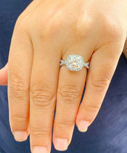 Load image into Gallery viewer, GIA Certified Natural Cushion Cut And Round Cut Sides Diamond Engagement Ring 14k Solid White Gold Halo Twisted Shank Wedding Ring 2.35ctw
