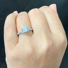 Load image into Gallery viewer, GIA Certified Pear Shape and Round Cut Sides Natural Diamond Engagement Ring Deco Antique Style Wedding Ring In 14k solid white gold 1.15ctw
