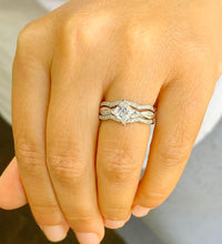 Load image into Gallery viewer, GIA Certified Natural Princess Cut And Round Cut Sides Diamond Engagement Ring And Two Matching Bands 14k Solid White Gold Wedding Set 1.50ctw
