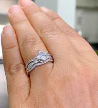 Load image into Gallery viewer, GIA Certified Natural Princess Cut And Round Cut Sides Diamond Engagement Ring And Two Matching Bands 14k Solid White Gold Wedding Set 1.50ctw
