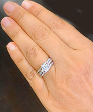 Load image into Gallery viewer, GIA Certified Natural Princess Cut And Round Cut Sides Diamond Engagement Ring And Two Matching Bands 14k Solid White Gold Wedding Set 1.50ctw
