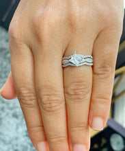 Load image into Gallery viewer, GIA Certified Natural Princess Cut And Round Cut Sides Diamond Engagement Ring And Two Matching Bands 14k Solid White Gold Wedding Set 1.50ctw
