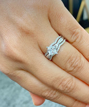 Load image into Gallery viewer, GIA Certified Natural Princess Cut And Round Cut Sides Diamond Engagement Ring And Two Matching Bands 14k Solid White Gold Wedding Set 1.50ctw
