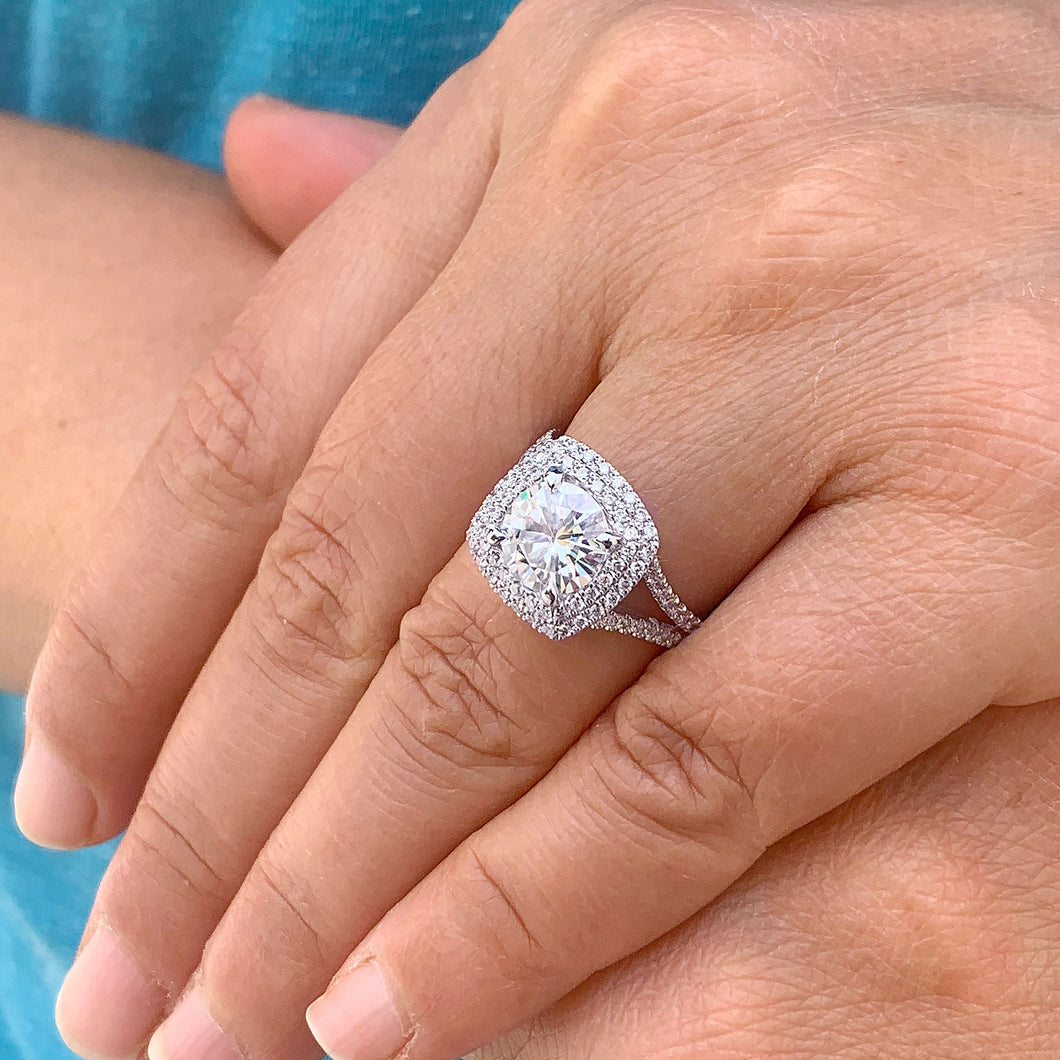 GIA Certified Natural Round Cut Diamond Engagement Ring Halo Bridal Ring Split Shanks Wedding Ring 14k Solid White Gold Propose Ring 2.50ctw