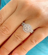 Load image into Gallery viewer, GIA Certified Round Cut Natural Diamond Engagement Ring And Matching Band Bezel Set Antique Filigree Style 14k Solid White Gold 1.70ctw

