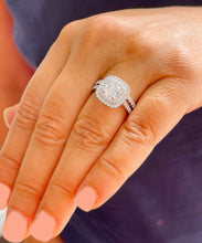 Load image into Gallery viewer, GIA Certified Natural Cushion Cut Diamond Egagement Ring And Band Double Halo Bridal Wedding Set 14k Solid White Gold Matching Band 1.90ctw

