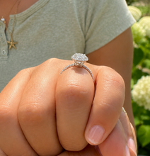 Load image into Gallery viewer, Elongated Oval Shape Moissanite Center (11x8mm) And Round Cut Sides Engagement Ring Halo Style 14k White Gold Wedding Ring 4.50ctw
