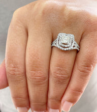 Load image into Gallery viewer, GIA Certified Princess Cut Center And Round Cut Sides Natural Diamond Engagement Ring Double Halo Split Shank 14K Solid White Gold 1.40ctw
