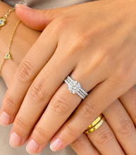Load image into Gallery viewer, Round Cut Moissanite Engagement Ring And Two Matching Band Bridal Set Women's Wedding Ring and Band In 14k Solid White Gold Ring Set 3.70ctw
