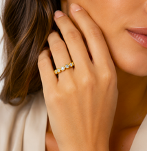 Load image into Gallery viewer, Round Cut Moissanites Band Eternity Style Anniversary Band Bezel Set Engagement Band 14k Yellow Gold Ring Wedding Band 1.00ctw
