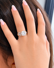 Load image into Gallery viewer, Cushion Cut Moissanite And Round Cut Sides Engagement Ring Set In 14k Solid Yellow Gold Bridal Ring Hidden Halo Style Wedding Ring 4.50ctw
