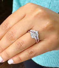 Load image into Gallery viewer, 14k Solid White Gold Round And Pear Natural Diamond Engagement Ring And Band 1.90ctw
