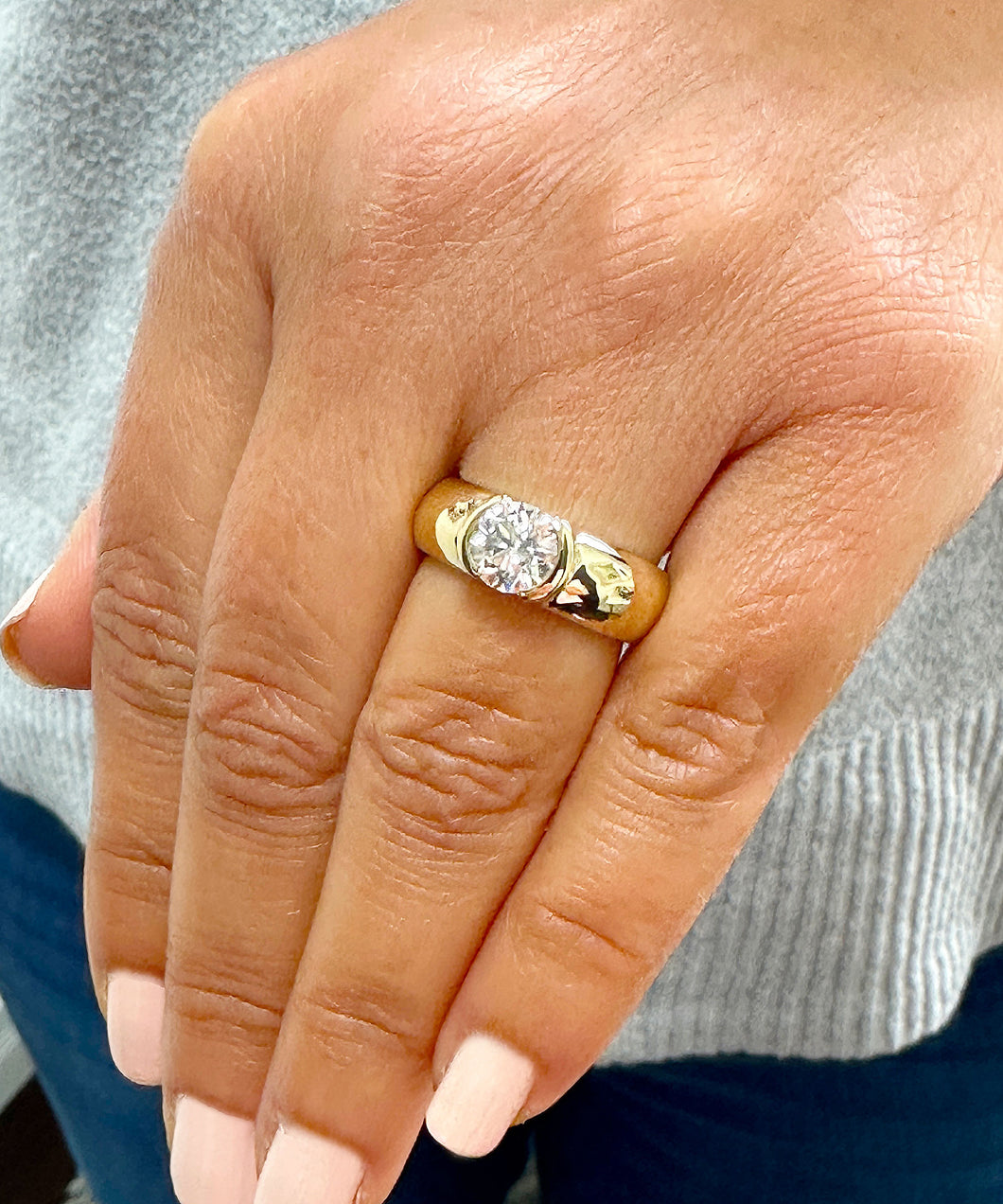 GIA/IGI Certified 14k Solid Yellow Gold Round Cut Natural Diamond Engagement Ring Semi Bezel Set, Bridal, Wedding 1.25ct F-VS2
