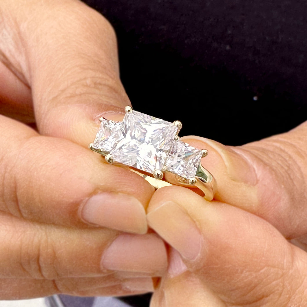 Princess Cut Moissanite Engagement Ring 14k Solid Yellow Gold Wedding Ring Bridal Ring Three Stone Anniversary Style Prong Set 3.00ct