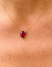 Load image into Gallery viewer, Pear Shape Solitaire Ruby Necklace And Chain In Minimalist And Dainty 14k Solid Yellow Gold Pendant And Chain Gift For Her 3.00ct
