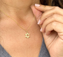 Load image into Gallery viewer, Star Of David Style Pendent And Chain in 14K Solid Yellow Gold Necklace Minimalist Style Wedding Bridal And Anniversary Gift For Her
