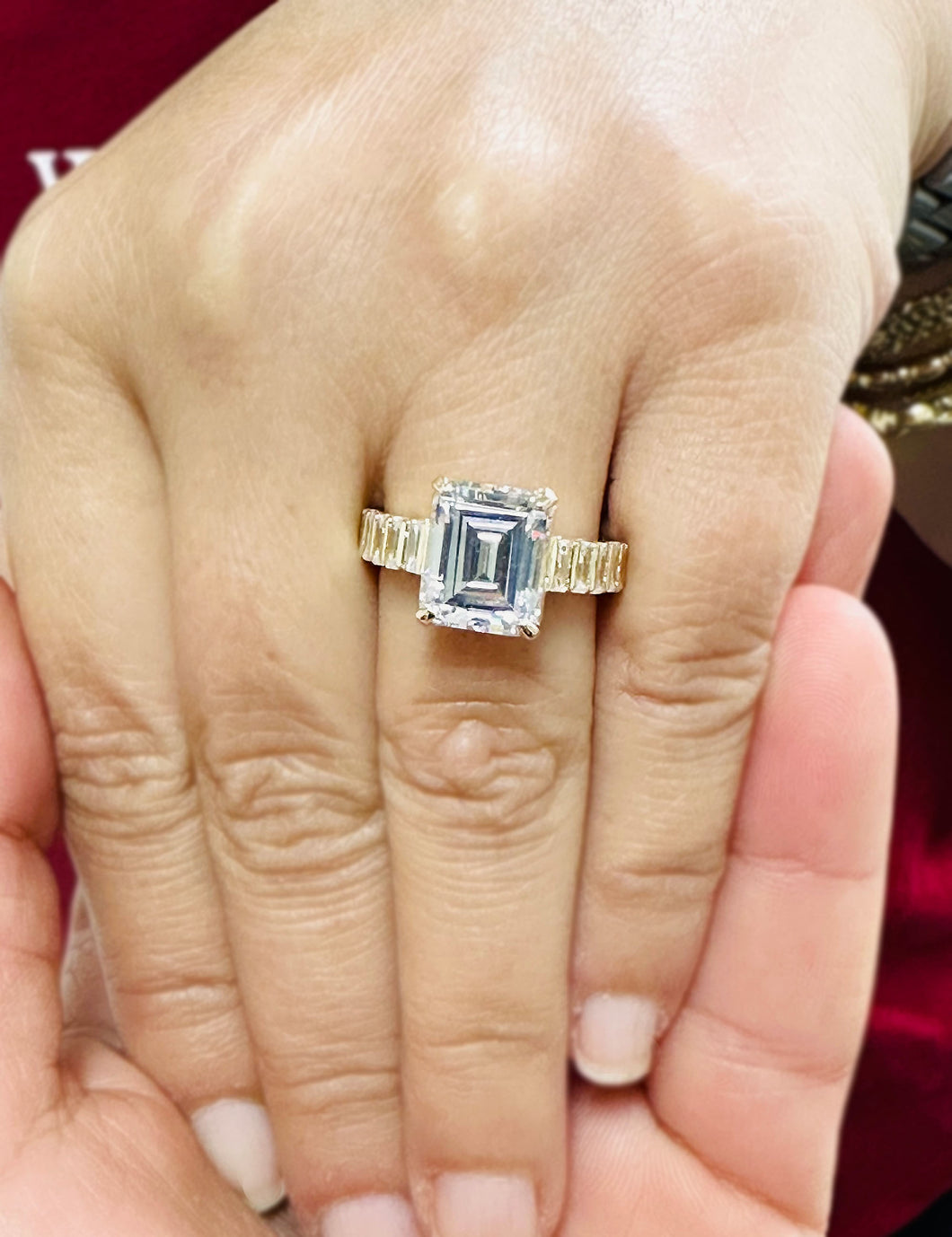 Emerald Cut Diamonds Engagement Ring Set In IGI Certified 14k Solid And Heavy Yellow Gold Wedding Bridal Ring Large 6.00ctw F-VS2