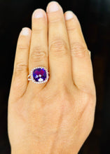 Load image into Gallery viewer, Cushion Cut Natural Amethyst And Round Cut Natural Diamonds Ring In 14k Solid Yellow Gold Anniversary Engagement Halo Split Shank Style 5.70
