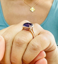 Load image into Gallery viewer, Cushion Cut Natural Amethyst And Round Cut Natural Diamonds Ring In 14k Solid Yellow Gold Anniversary Engagement Halo Split Shank Style 5.70
