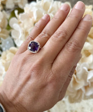 Load image into Gallery viewer, Cushion Cut Natural Amethyst And Round Cut Natural Diamonds Ring In 14k Solid Yellow Gold Anniversary Engagement Halo Split Shank Style 5.70
