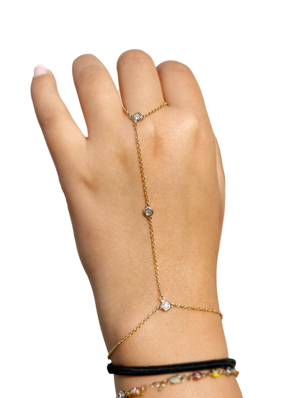 Finger Bracelet CVD Diamond Ring Bracelet 14k Solid White Gold Gold Hand Chain Diamond Bracelet Chain Diamond Bracelet Bezel Set 0.30ctw