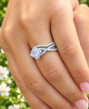 Load image into Gallery viewer, Princess &amp; Round Diamond Halo Twisted Shank Bridal Ring Set IGI Certified 14K White Gold 1.80
